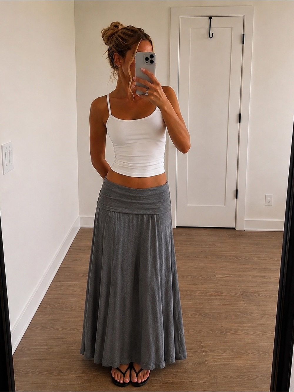 Gap Vintage Foldover Cotton Grey Maxi Skirt